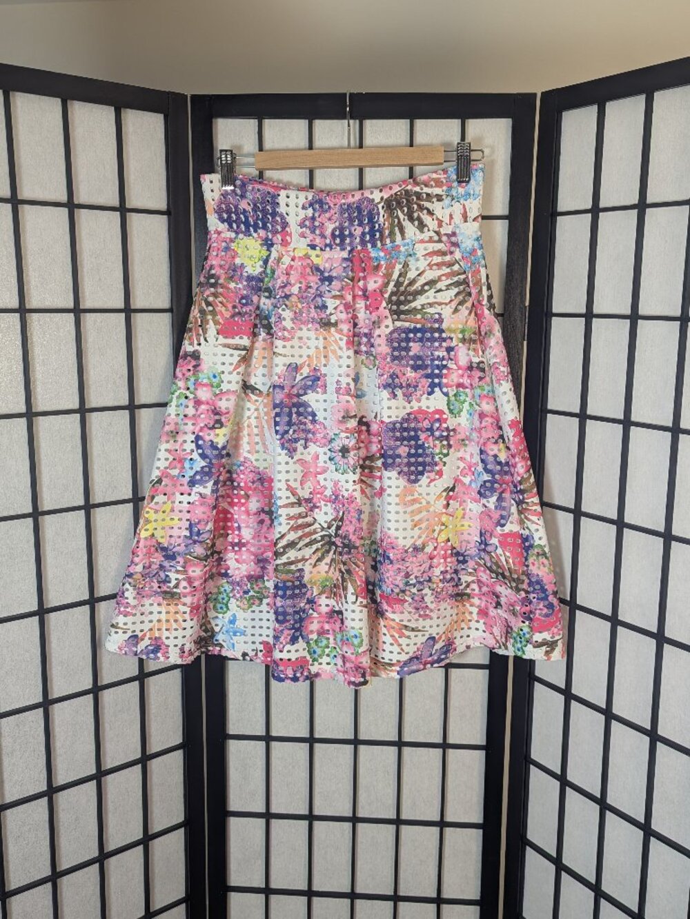 Papermoon Floral A-Line Skirt | Perforated Detail | Multicolour | Sz M